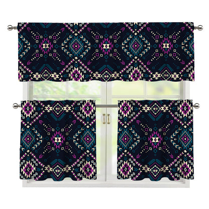 Geometric Ethnic Navajo Pattern Print 3 Piece Kitchen Curtains