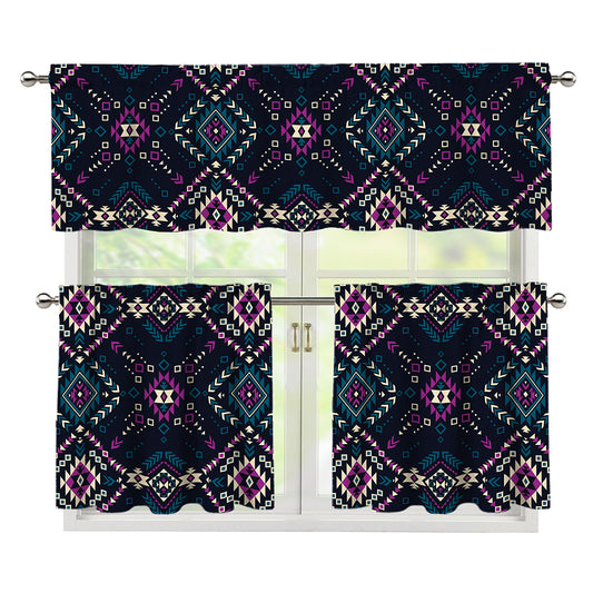 Geometric Ethnic Navajo Pattern Print 3 Piece Kitchen Curtains