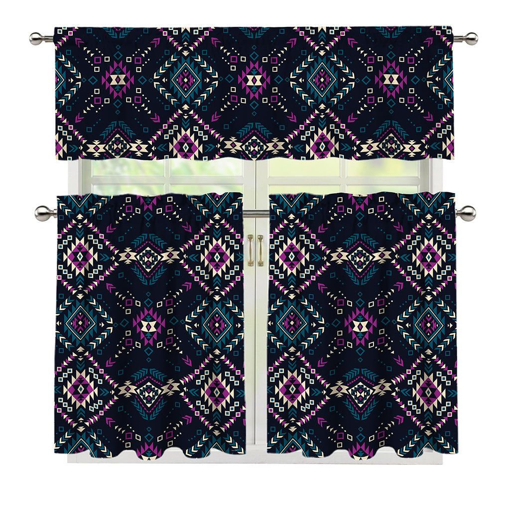 Geometric Ethnic Navajo Pattern Print 3 Piece Kitchen Curtains