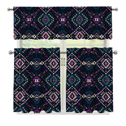 Geometric Ethnic Navajo Pattern Print 3 Piece Kitchen Curtains