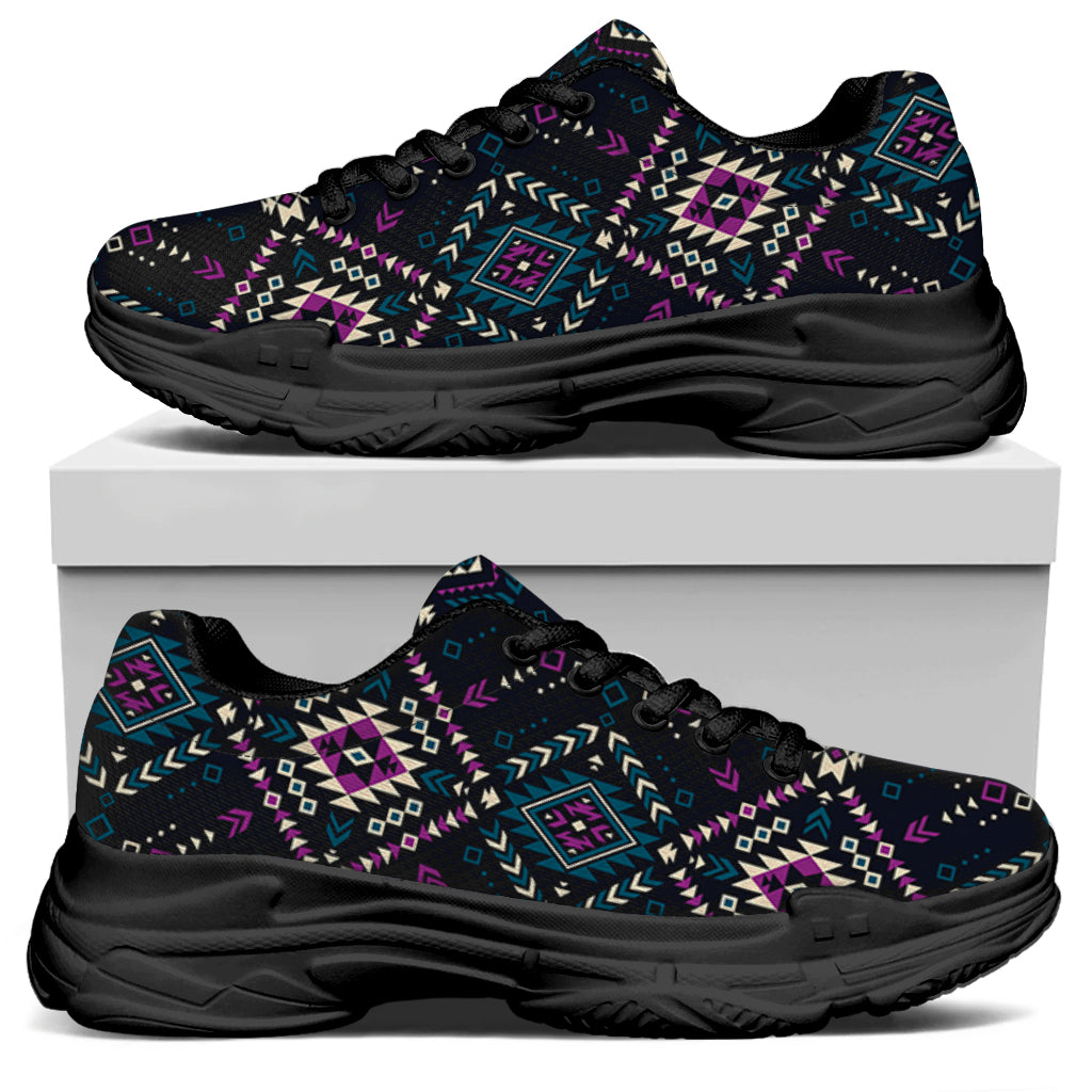 Geometric Ethnic Navajo Pattern Print Black Chunky Shoes