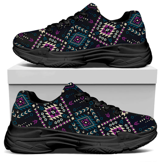 Geometric Ethnic Navajo Pattern Print Black Chunky Shoes