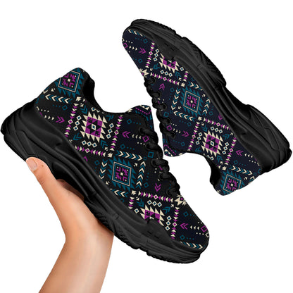 Geometric Ethnic Navajo Pattern Print Black Chunky Shoes