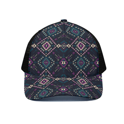 Geometric Ethnic Navajo Pattern Print Black Mesh Trucker Cap