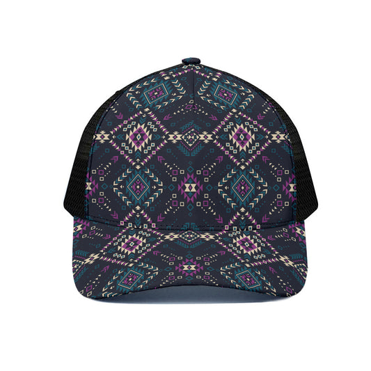 Geometric Ethnic Navajo Pattern Print Black Mesh Trucker Cap
