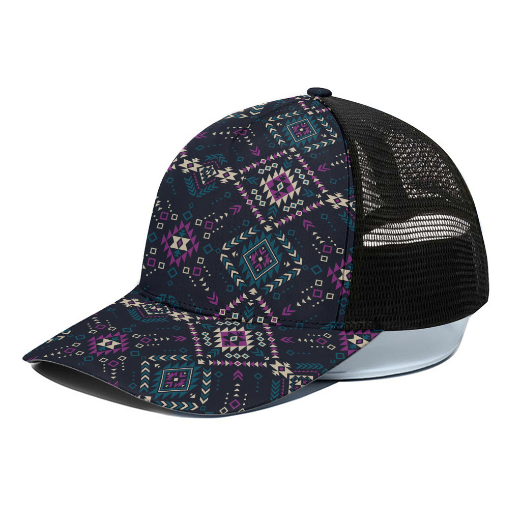 Geometric Ethnic Navajo Pattern Print Black Mesh Trucker Cap