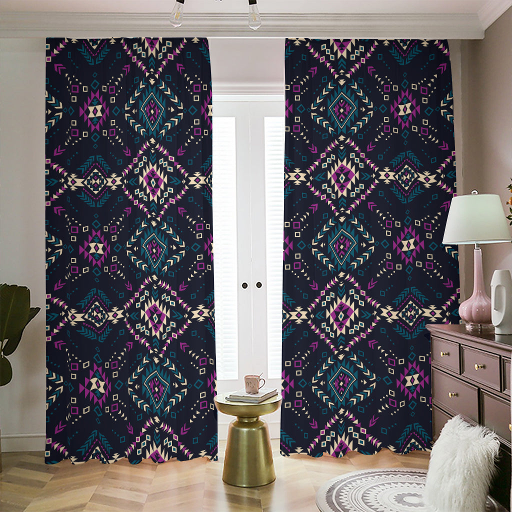 Geometric Ethnic Navajo Pattern Print Blackout Pencil Pleat Curtains