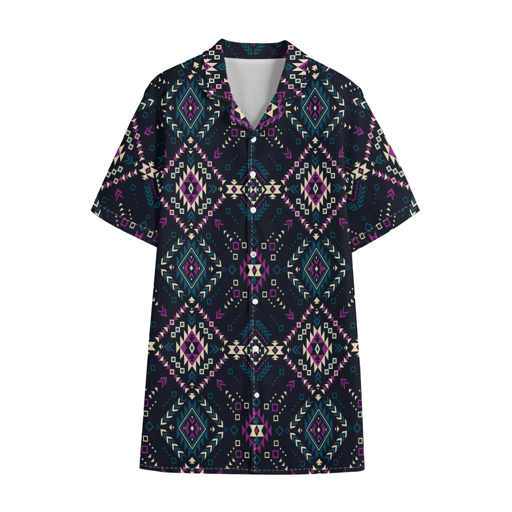 Geometric Ethnic Navajo Pattern Print Cotton Hawaiian Shirt