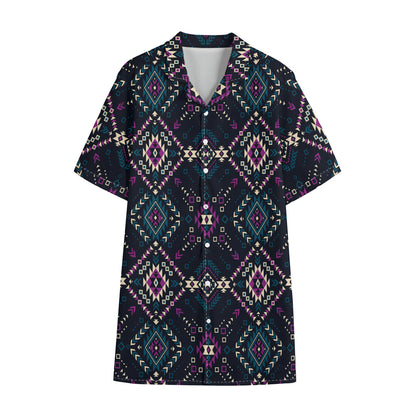 Geometric Ethnic Navajo Pattern Print Cotton Hawaiian Shirt