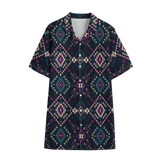 Geometric Ethnic Navajo Pattern Print Cotton Hawaiian Shirt