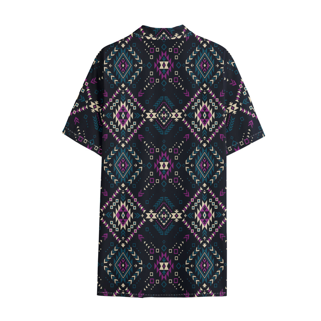 Geometric Ethnic Navajo Pattern Print Cotton Hawaiian Shirt