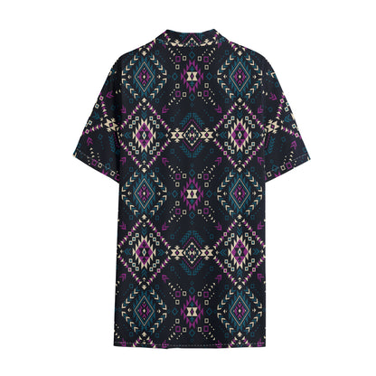 Geometric Ethnic Navajo Pattern Print Cotton Hawaiian Shirt