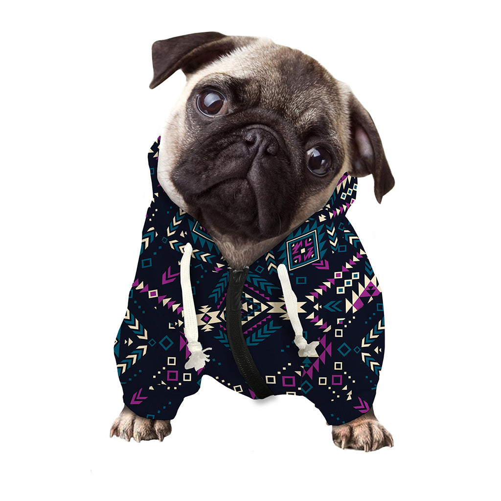 Geometric Ethnic Navajo Pattern Print Dog Zip Up Hoodie