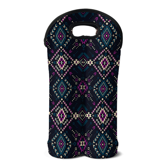 Geometric Ethnic Navajo Pattern Print Double Neoprene Wine Tote