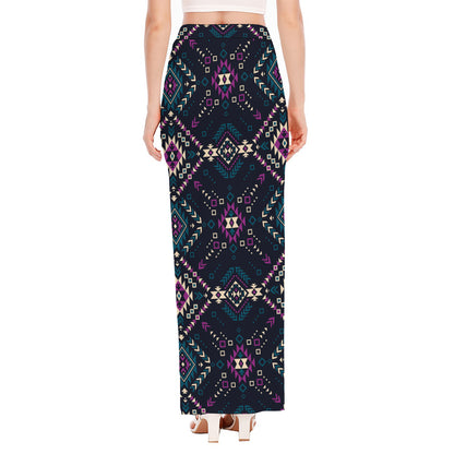 Geometric Ethnic Navajo Pattern Print High Slit Maxi Skirt