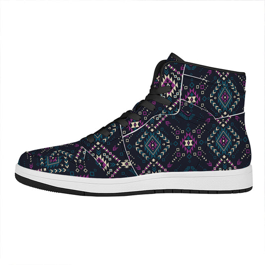 Geometric Ethnic Navajo Pattern Print High Top Leather Sneakers
