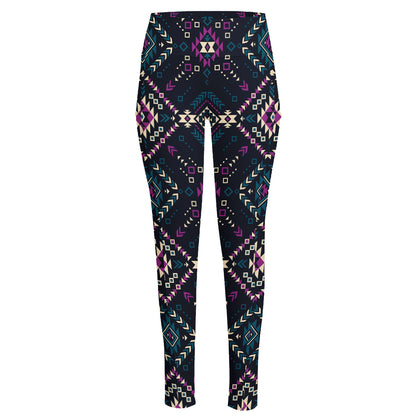 Geometric Ethnic Navajo Pattern Print High-Waisted Pocket Leggings