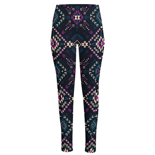 Geometric Ethnic Navajo Pattern Print High-Waisted Pocket Leggings