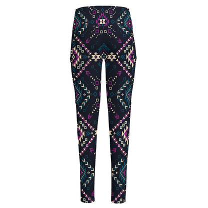 Geometric Ethnic Navajo Pattern Print High-Waisted Pocket Leggings