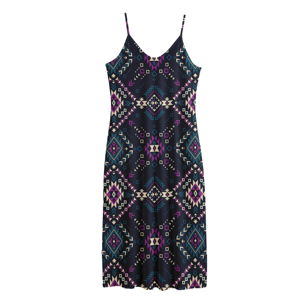 Geometric Ethnic Navajo Pattern Print Jersey Midi Cami Dress