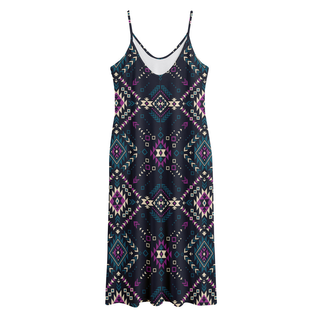 Geometric Ethnic Navajo Pattern Print Jersey Midi Cami Dress