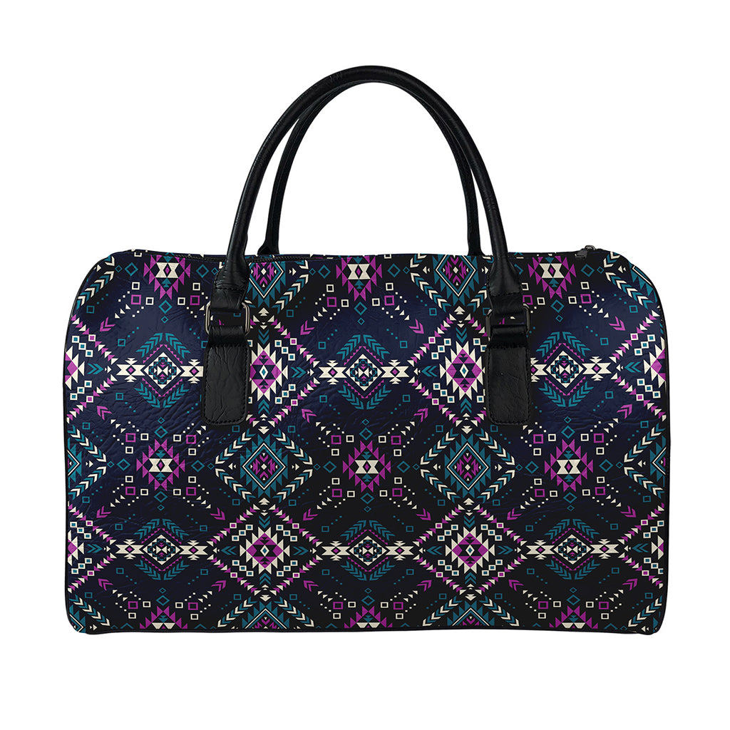 Geometric Ethnic Navajo Pattern Print Leather Duffle Bag