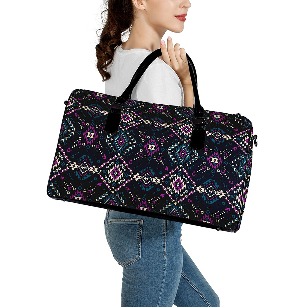 Geometric Ethnic Navajo Pattern Print Leather Duffle Bag