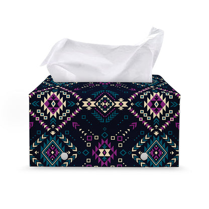 Geometric Ethnic Navajo Pattern Print Leather Tissue Box Cover