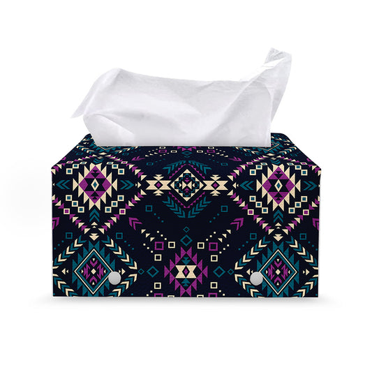 Geometric Ethnic Navajo Pattern Print Leather Tissue Box Cover