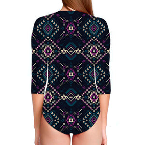 Geometric Ethnic Navajo Pattern Print Long Sleeve Swimsuit