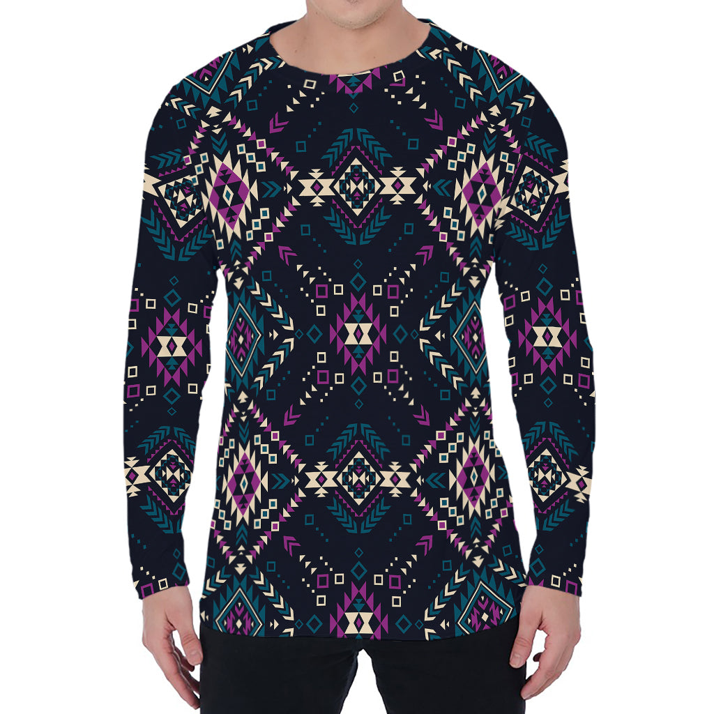 Geometric Ethnic Navajo Pattern Print Men's Long Sleeve T-Shirt