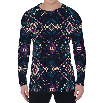Geometric Ethnic Navajo Pattern Print Men's Long Sleeve T-Shirt