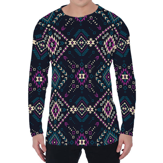 Geometric Ethnic Navajo Pattern Print Men's Long Sleeve T-Shirt
