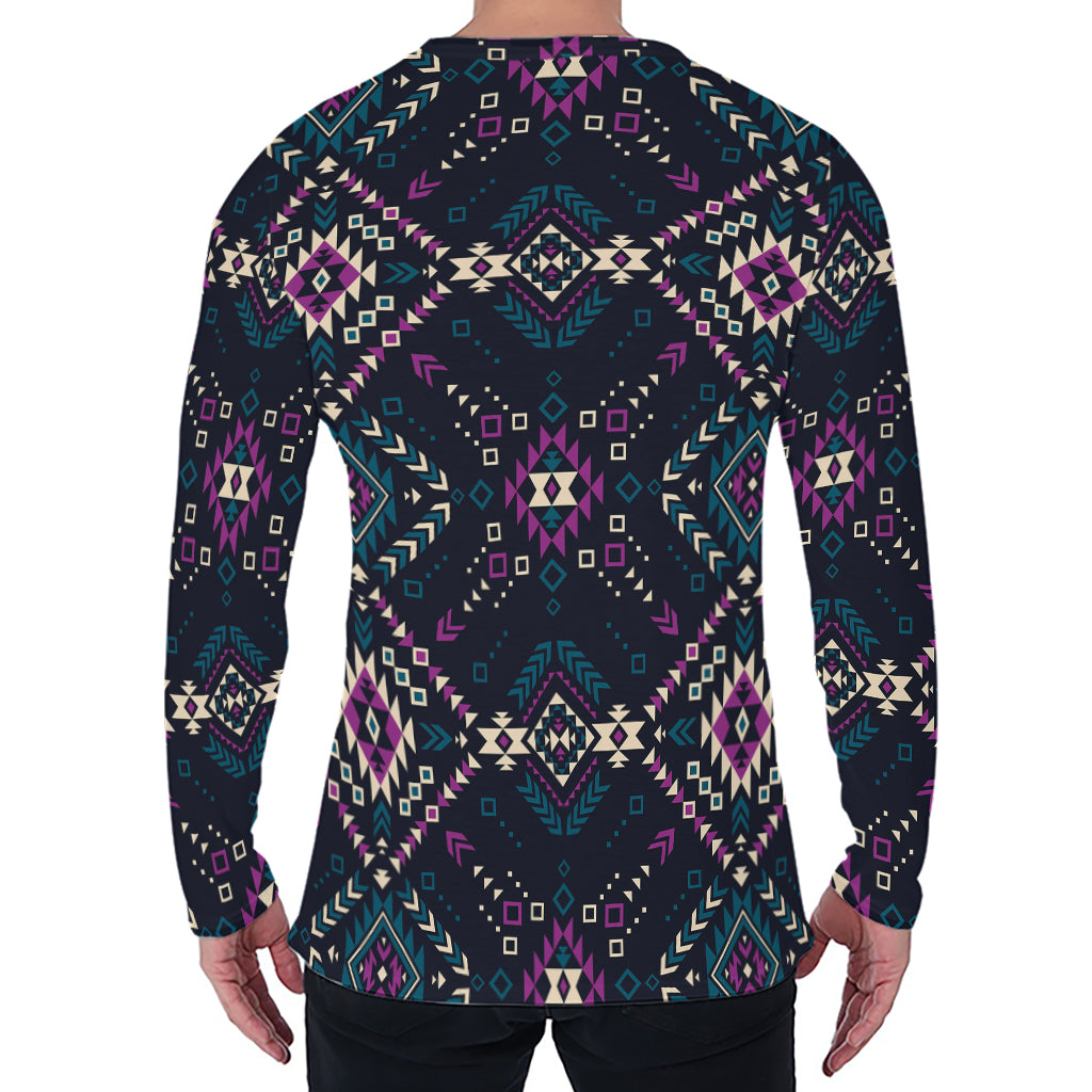 Geometric Ethnic Navajo Pattern Print Men's Long Sleeve T-Shirt