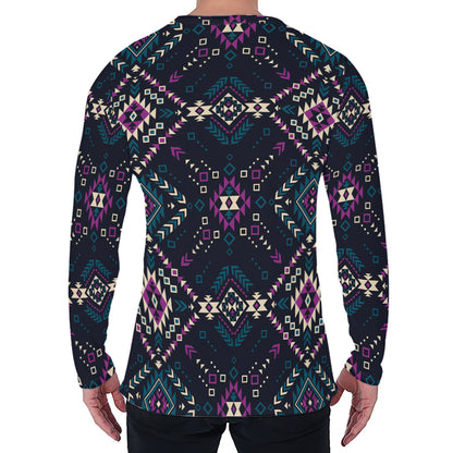Geometric Ethnic Navajo Pattern Print Men's Long Sleeve T-Shirt