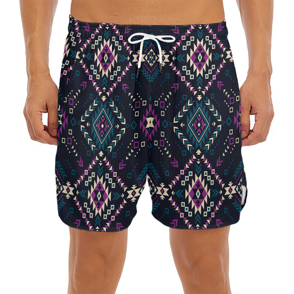 Geometric Ethnic Navajo Pattern Print Men's Split Running Shorts