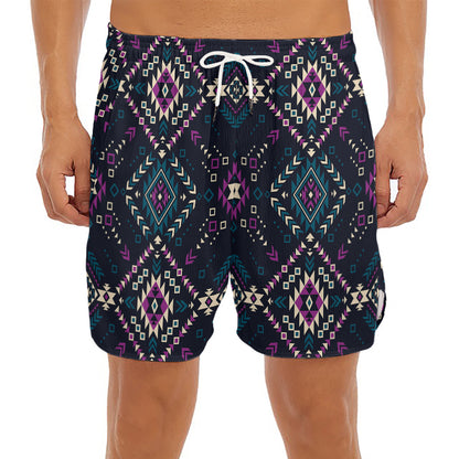 Geometric Ethnic Navajo Pattern Print Men's Split Running Shorts