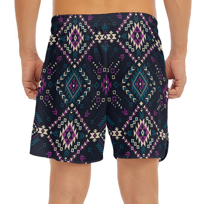 Geometric Ethnic Navajo Pattern Print Men's Split Running Shorts