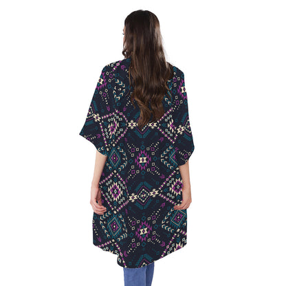 Geometric Ethnic Navajo Pattern Print Open Front Beach Cover Up