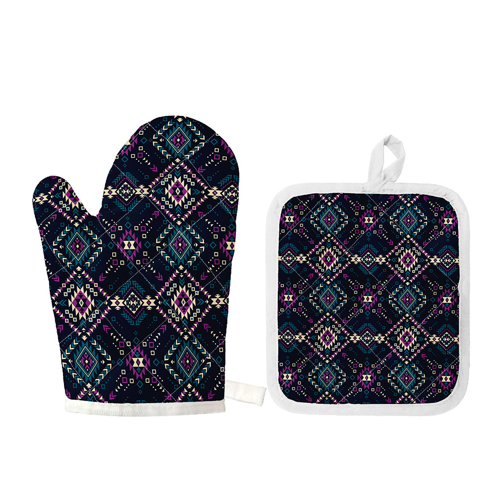 Geometric Ethnic Navajo Pattern Print Oven Mitt And Pot Holder Set