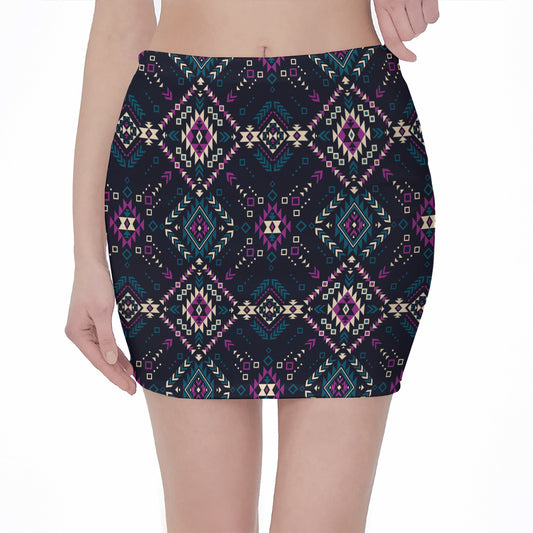Geometric Ethnic Navajo Pattern Print Pencil Mini Skirt