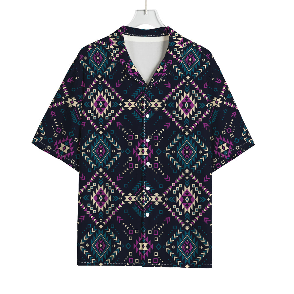 Geometric Ethnic Navajo Pattern Print Rayon Hawaiian Shirt