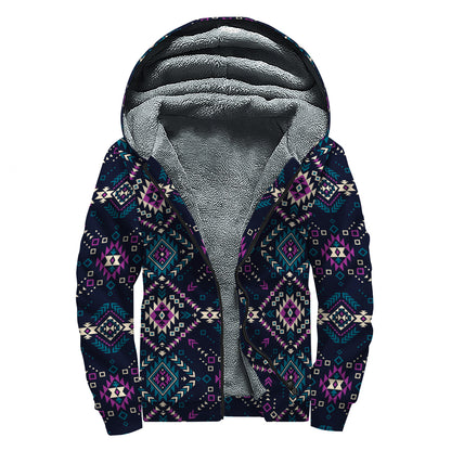Geometric Ethnic Navajo Pattern Print Sherpa Lined Zip Up Hoodie