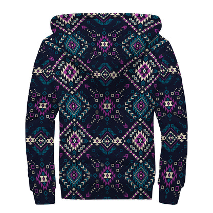 Geometric Ethnic Navajo Pattern Print Sherpa Lined Zip Up Hoodie