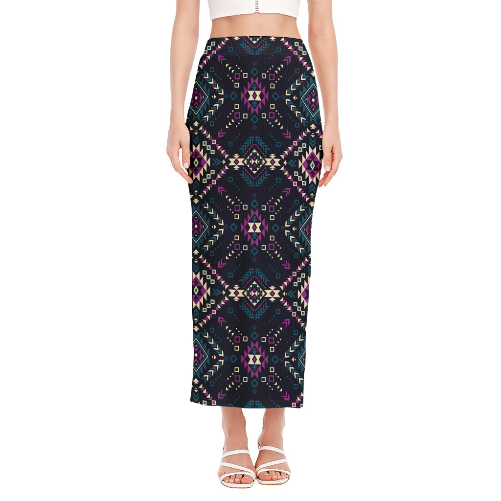 Geometric Ethnic Navajo Pattern Print Side Slit Maxi Skirt