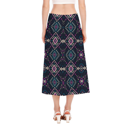 Geometric Ethnic Navajo Pattern Print Side Slit Midi Skirt