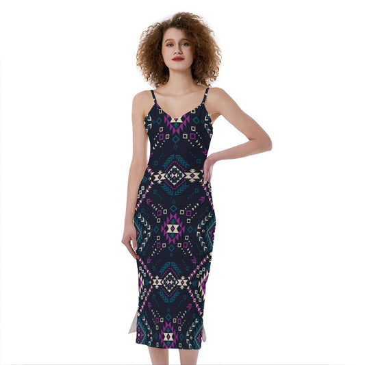 Geometric Ethnic Navajo Pattern Print Slim Fit Midi Cami Dress