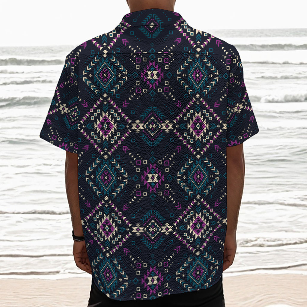 Geometric Ethnic Navajo Pattern Print Textured Short Sleeve Shirt