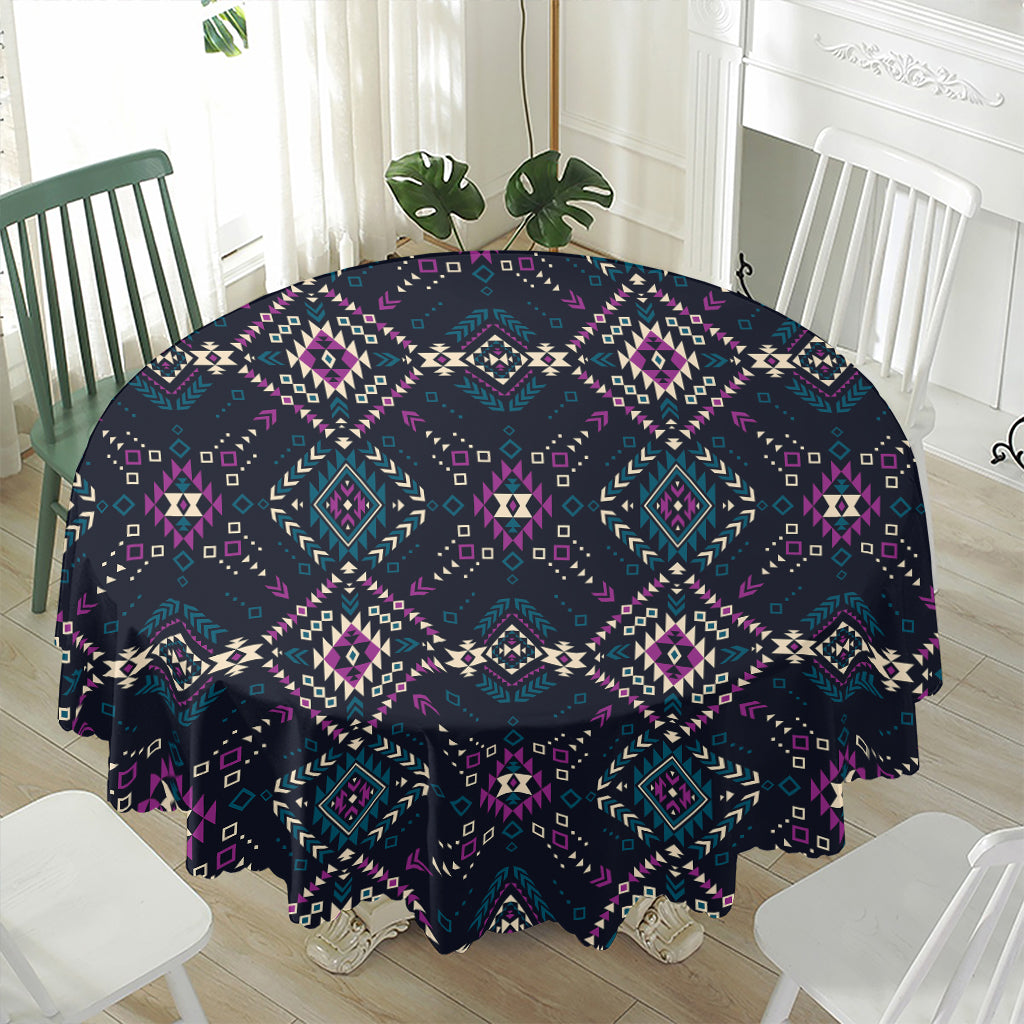 Geometric Ethnic Navajo Pattern Print Waterproof Round Tablecloth