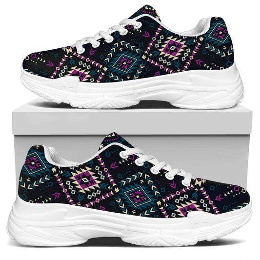 Geometric Ethnic Navajo Pattern Print White Chunky Shoes
